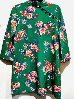 Zara Green Floral A-Line Tunic Dress